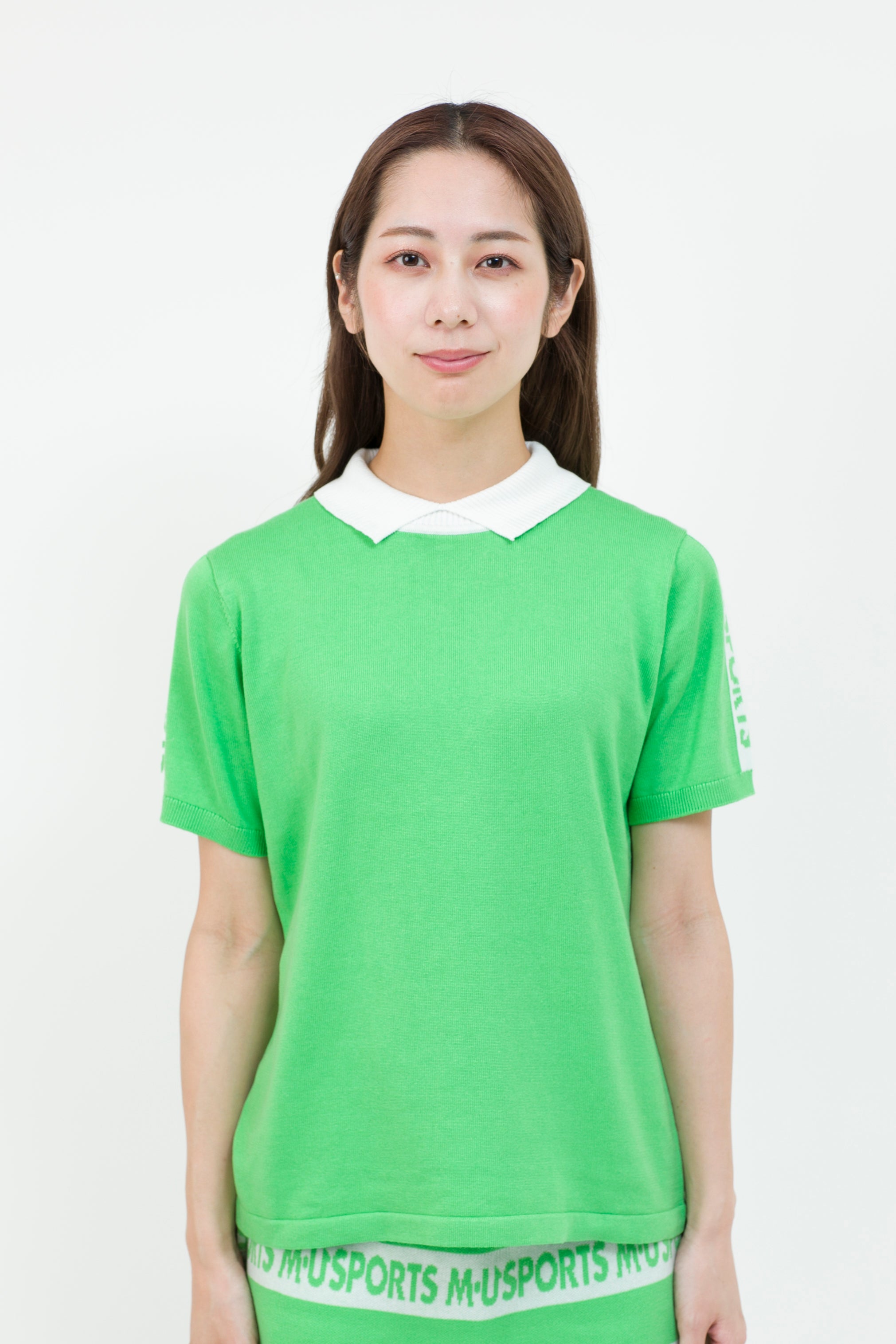 Short sleeve slit collar jacquard knit (801H8252K)