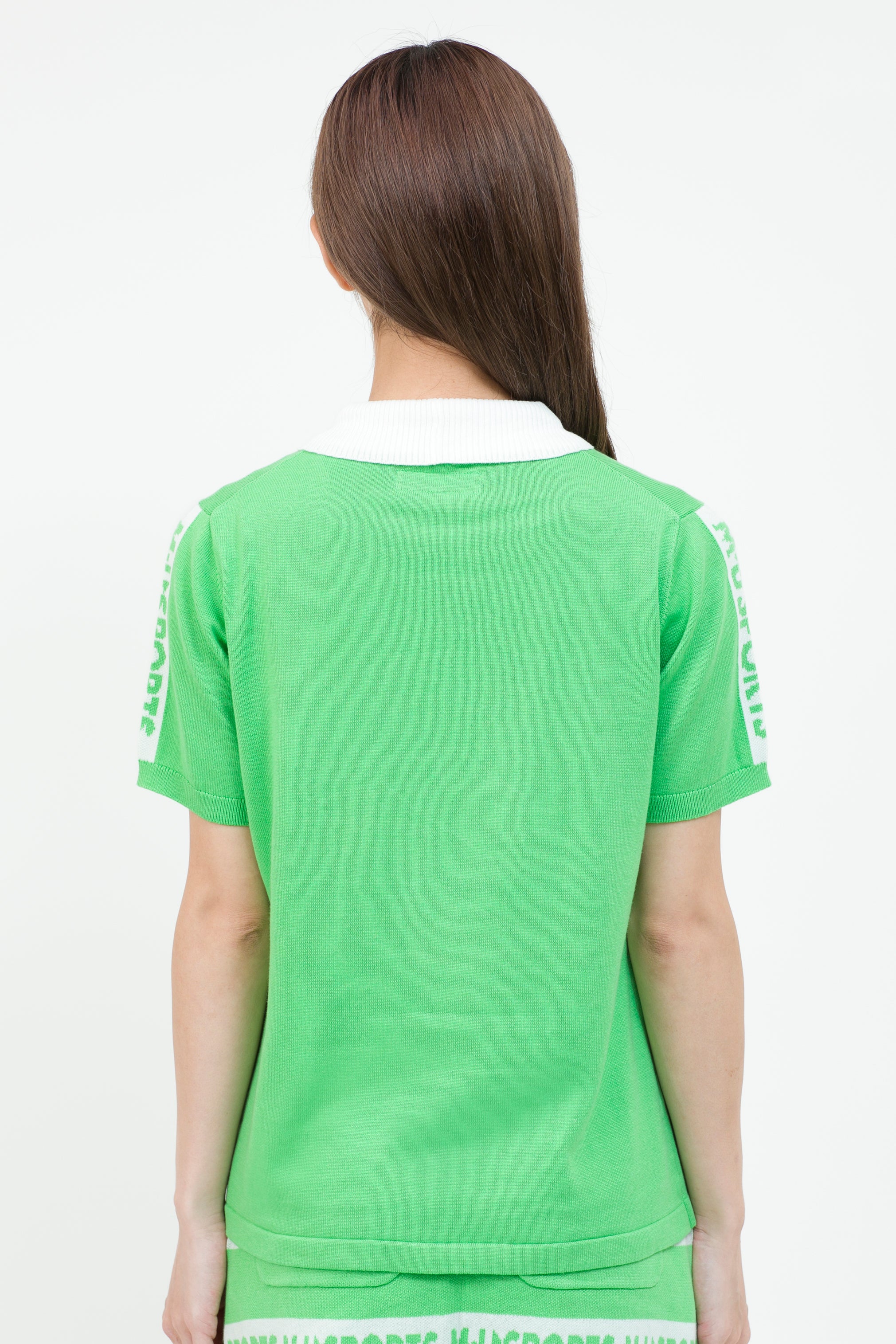 Short sleeve slit collar jacquard knit (801H8252K)