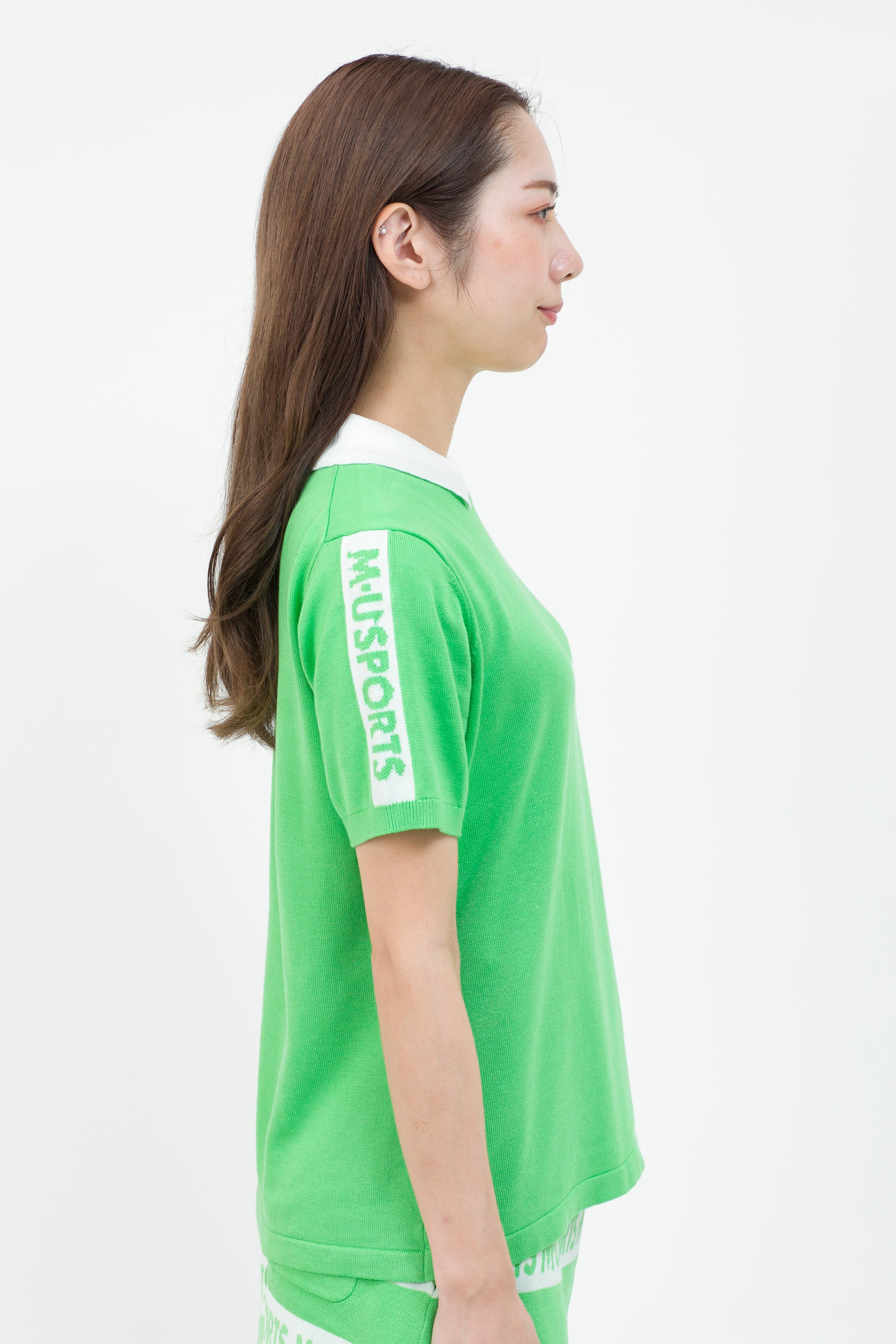 Short sleeve slit collar jacquard knit (801H8252K)