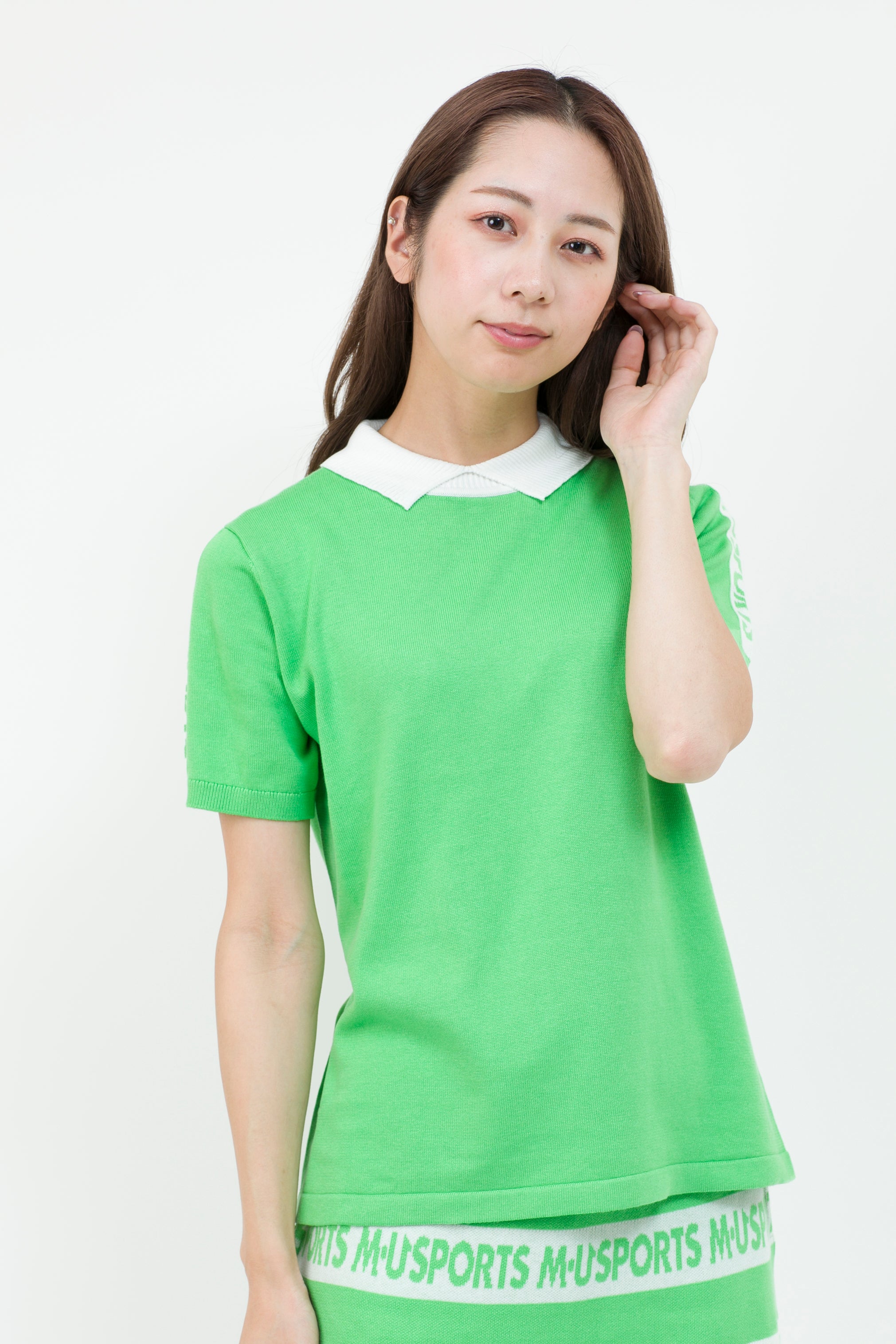 Short sleeve slit collar jacquard knit (801H8252K)