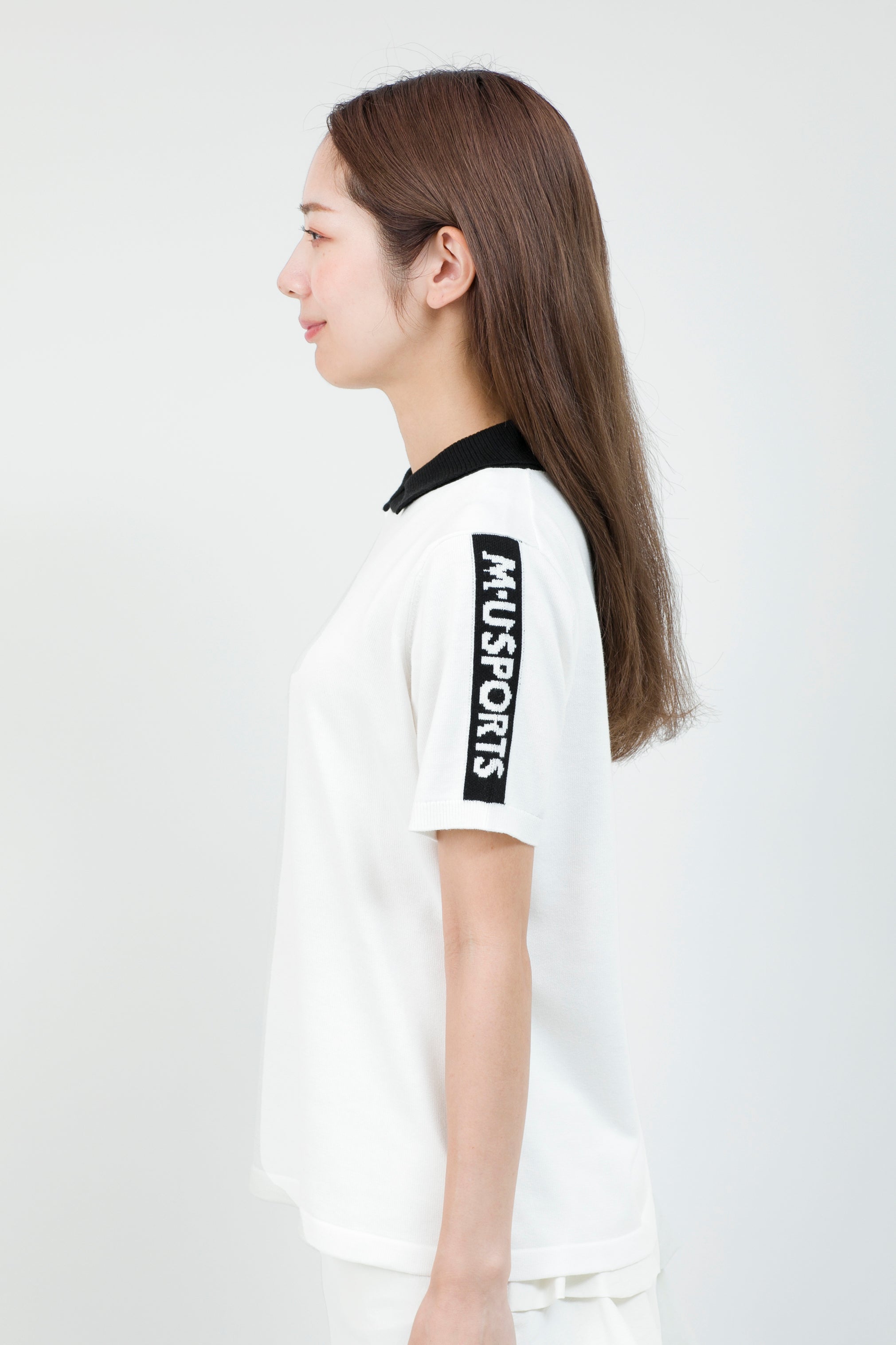 Short sleeve slit collar jacquard knit (801H8252K)