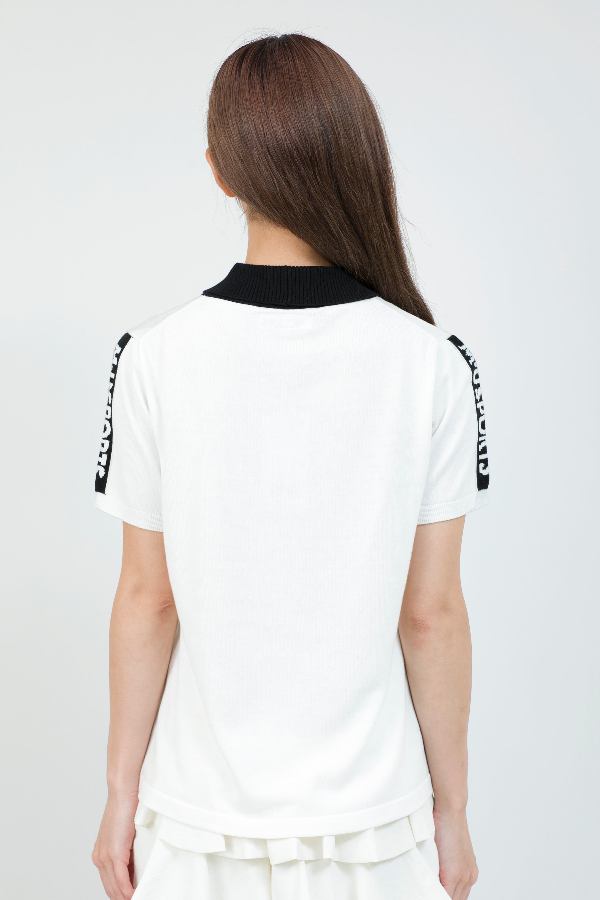 Short sleeve slit collar jacquard knit (801H8252K)