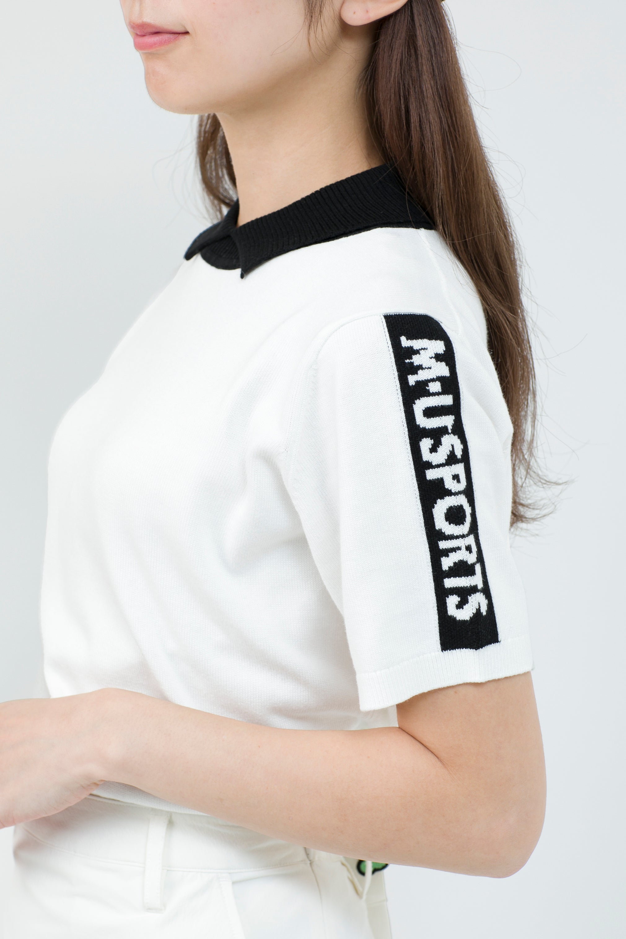 Short sleeve slit collar jacquard knit (801H8252K)