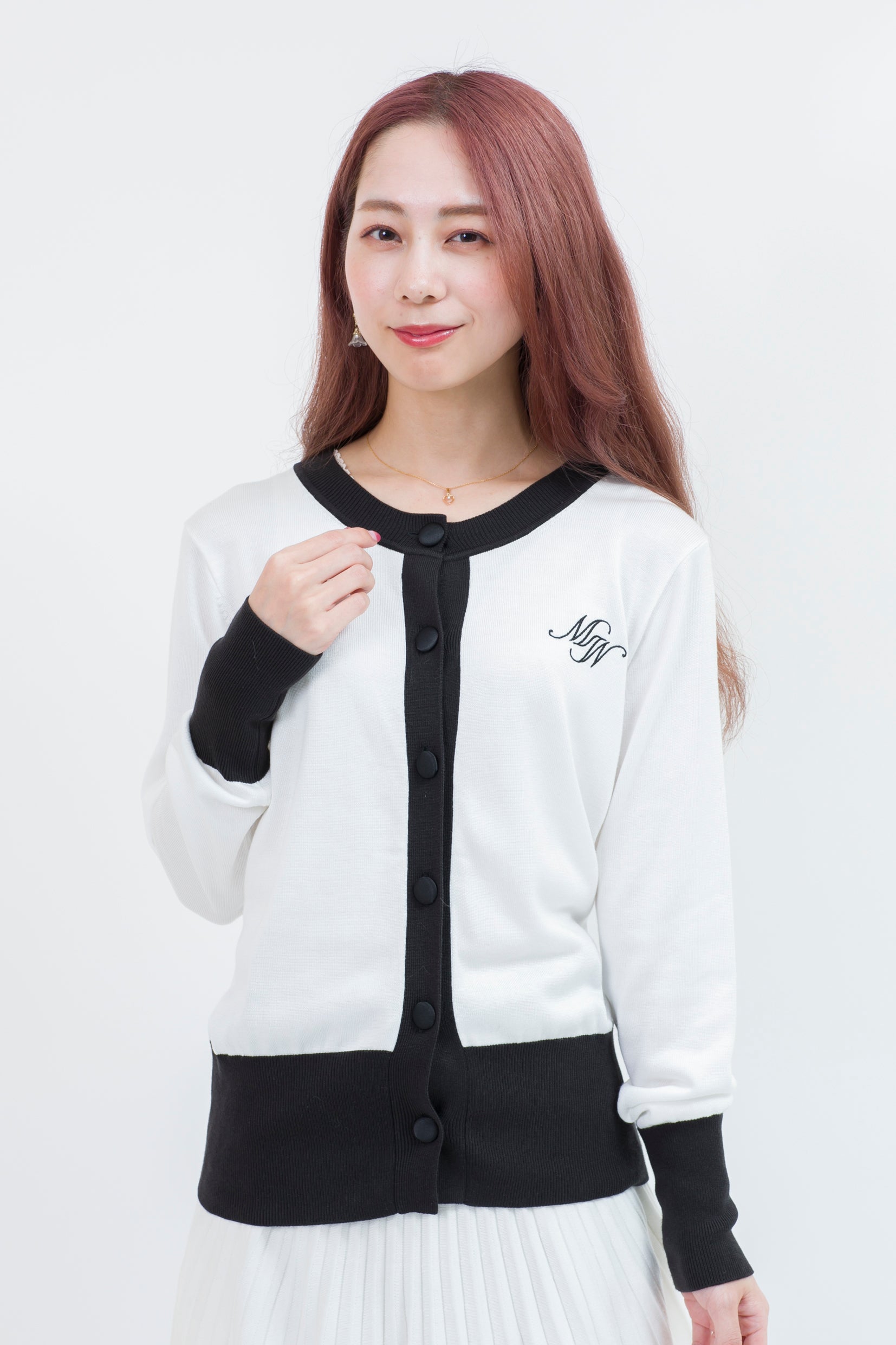 Bicolor long sleeve knit cardigan (701H8212K)