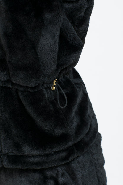 Waist shape boa vest with hood (801H8350K)