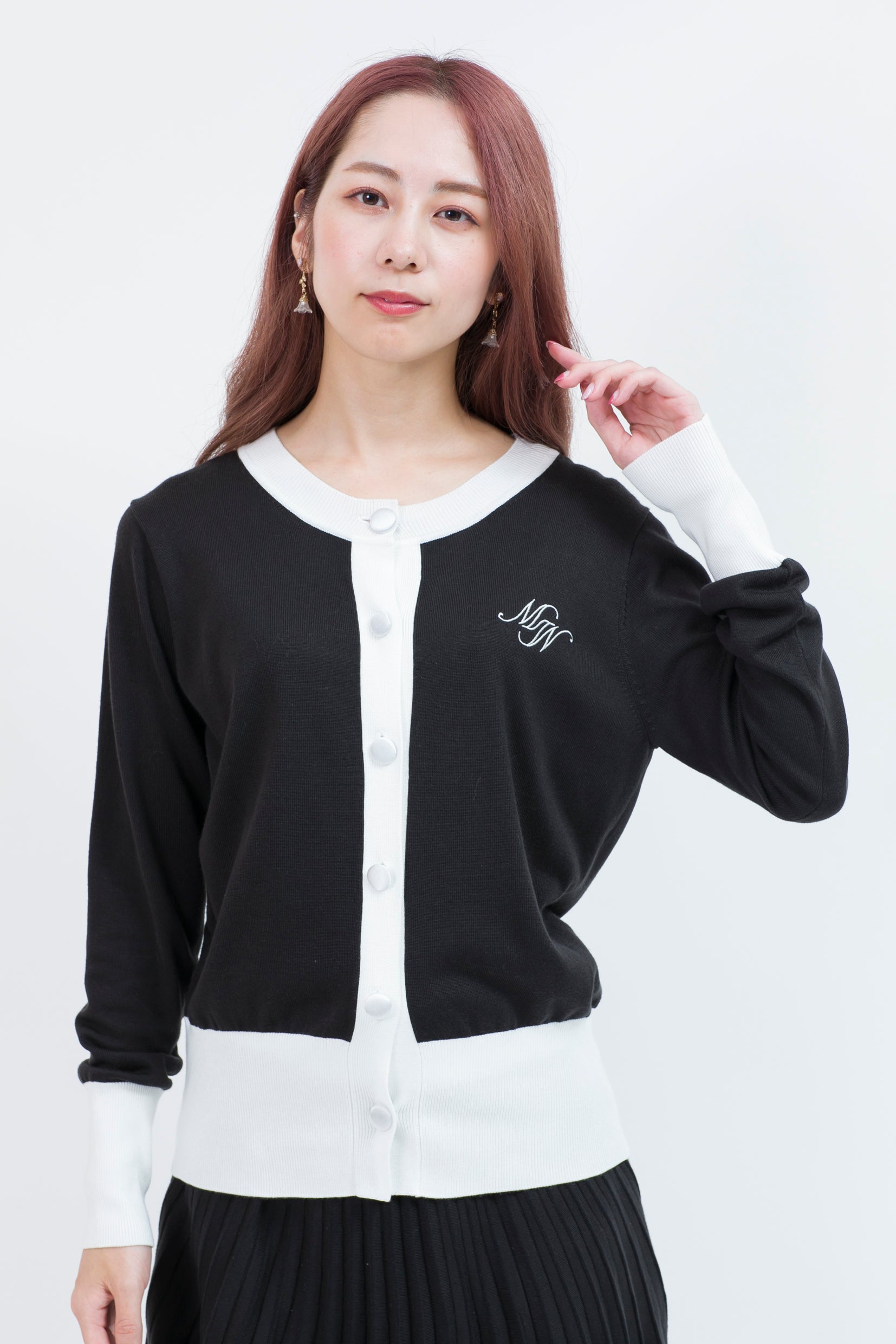 Bicolor long sleeve knit cardigan (701H8212K)