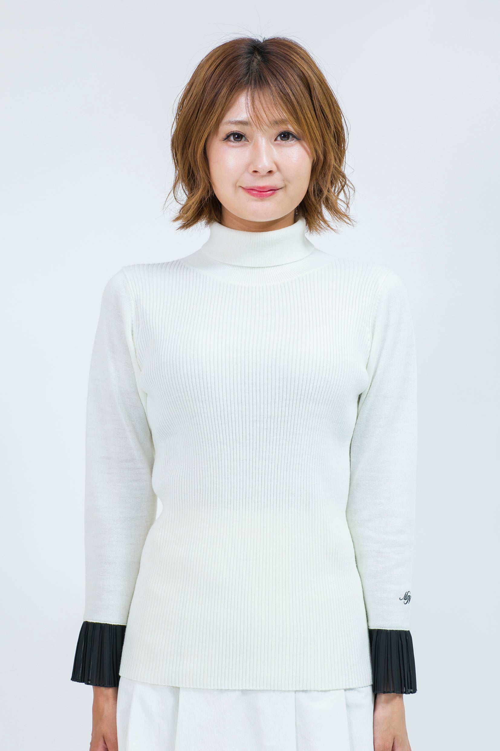 Pleated cuffs long sleeve turtle rib knit (701H8226)