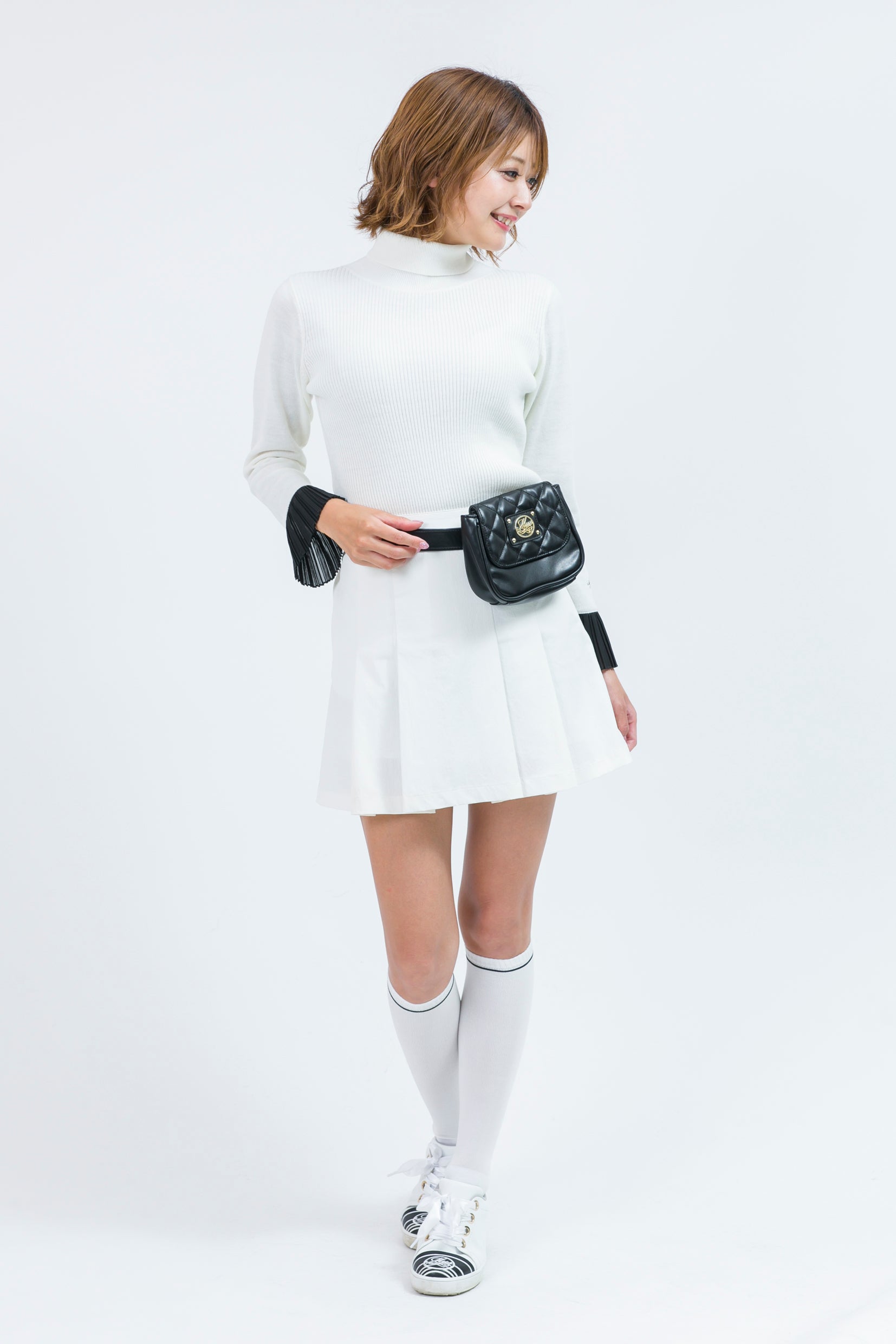 Pleated cuffs long sleeve turtle rib knit (701H8226)